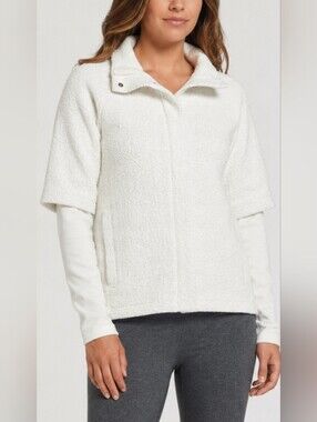 Calia By Carrie Underwood Women's White Bouclé  Jacket Zip/Snap Front Small